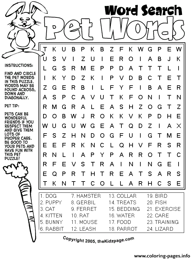 Word Session Pet Words Activity Sheet coloring